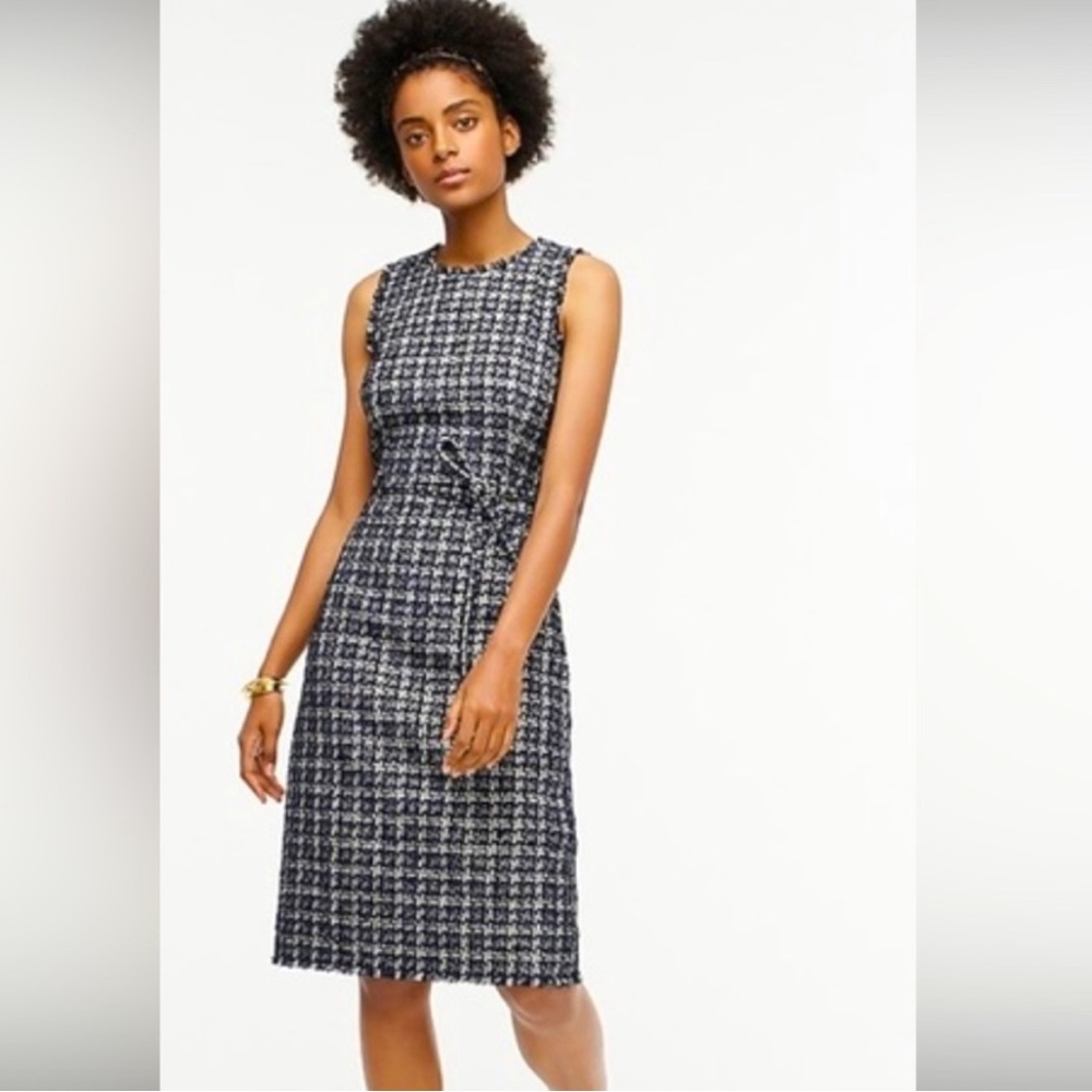 J Crew navy blue metallic preppy classic sleeveless belted sheath dress size 4